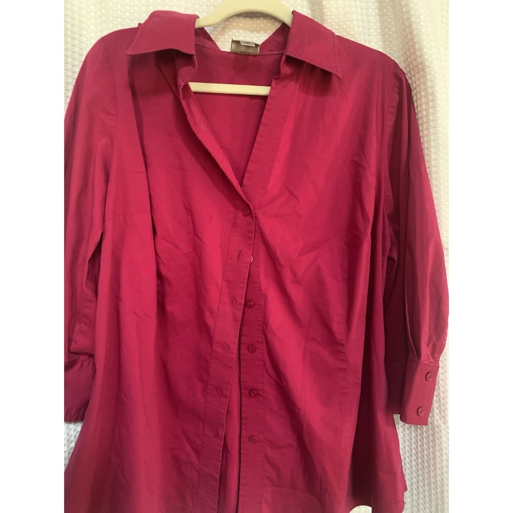 Worthington Woman Stretch 2x Fushia Blouse Officecore Button Up Career Business